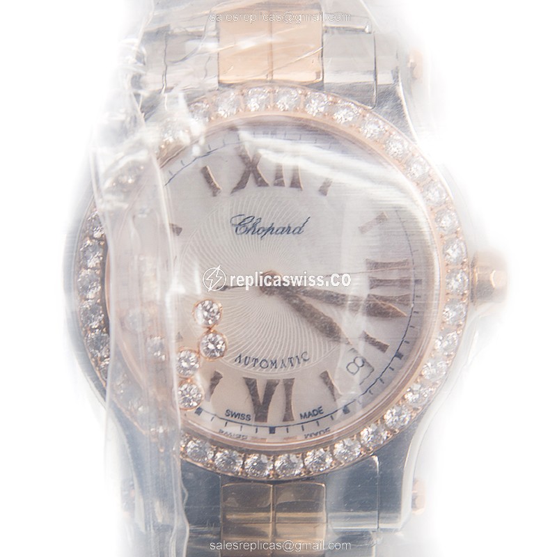 Chopard Happy Sport 278559-6007 - Automatic 18kt Rose Magic - White Dial - Gold Clasp & Steel Strap